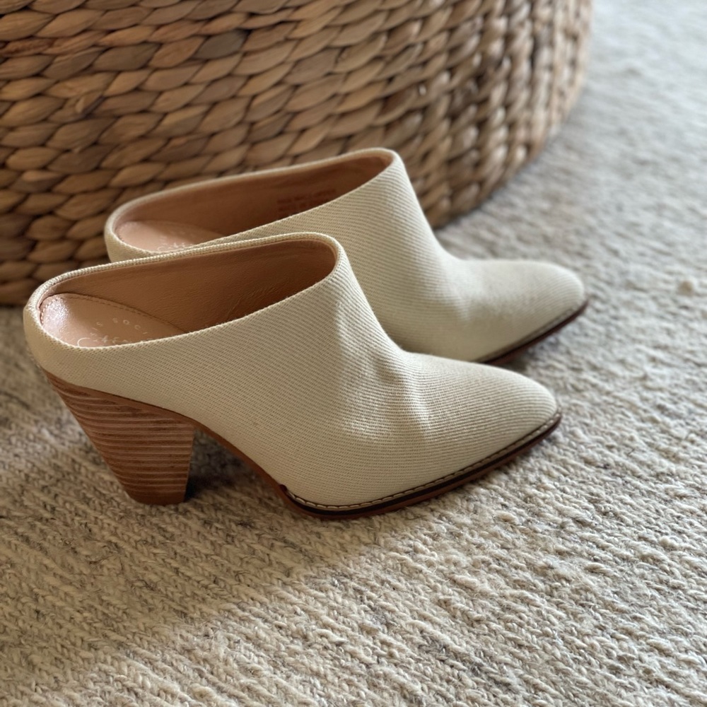 Cream Pointed Toe Mule Heels